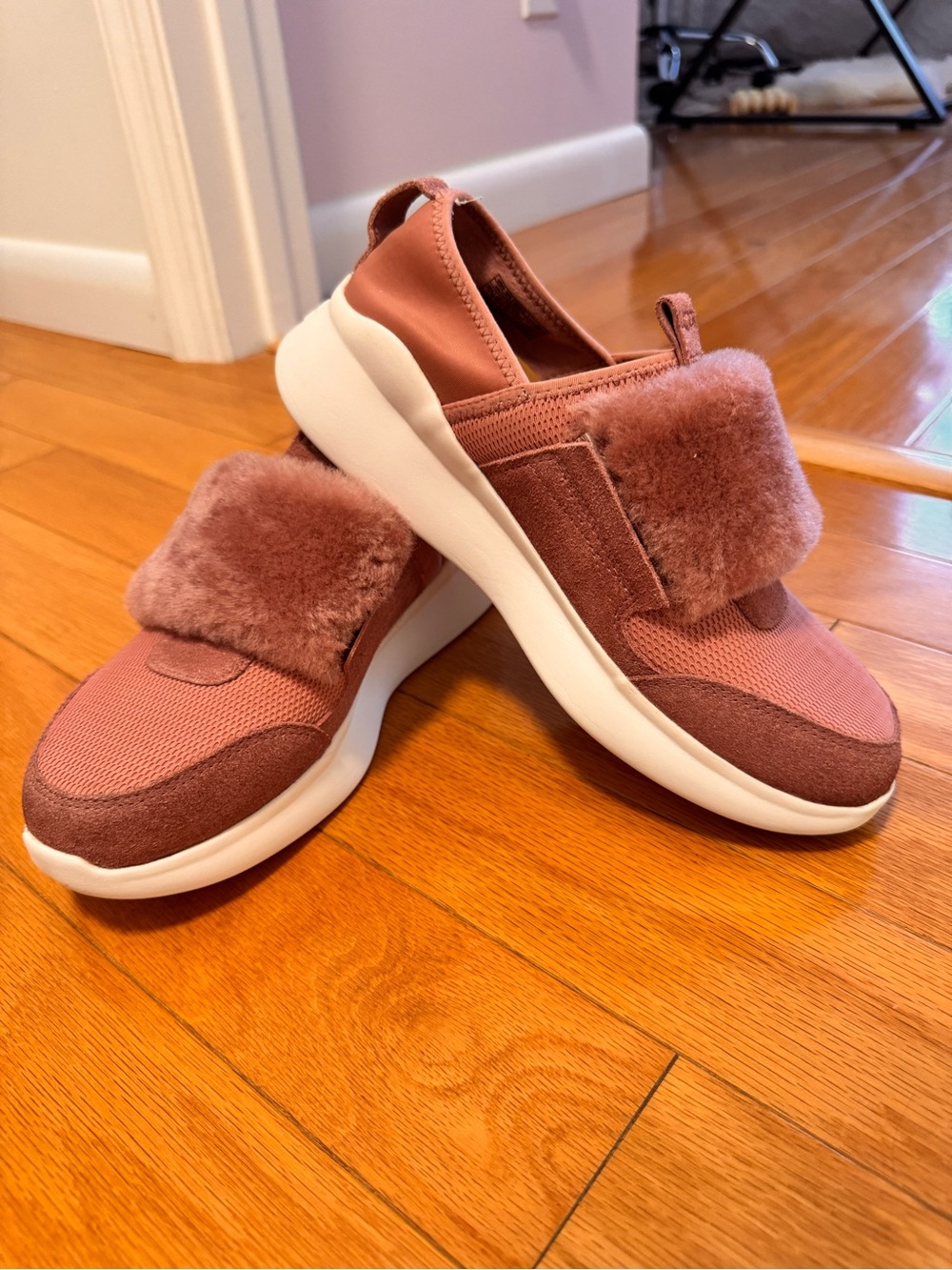 UGG Women's Dusty Pink Slip-On Fur-Trim Sneakers